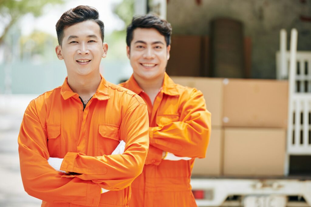 Asian moving service workers